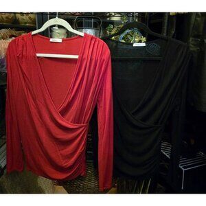 You Get 2..WT #1081 Womens Medium Doublju Long Sleeve Wrap Tops